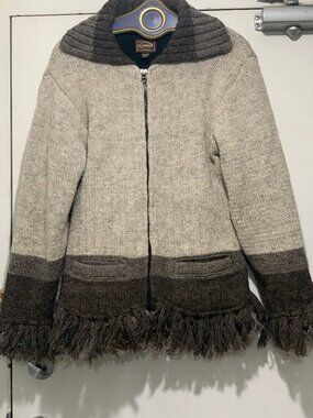 VINTAGE KYBER OUTERWEAR KNIT WOOL FRINGE JACKETS SIZE L